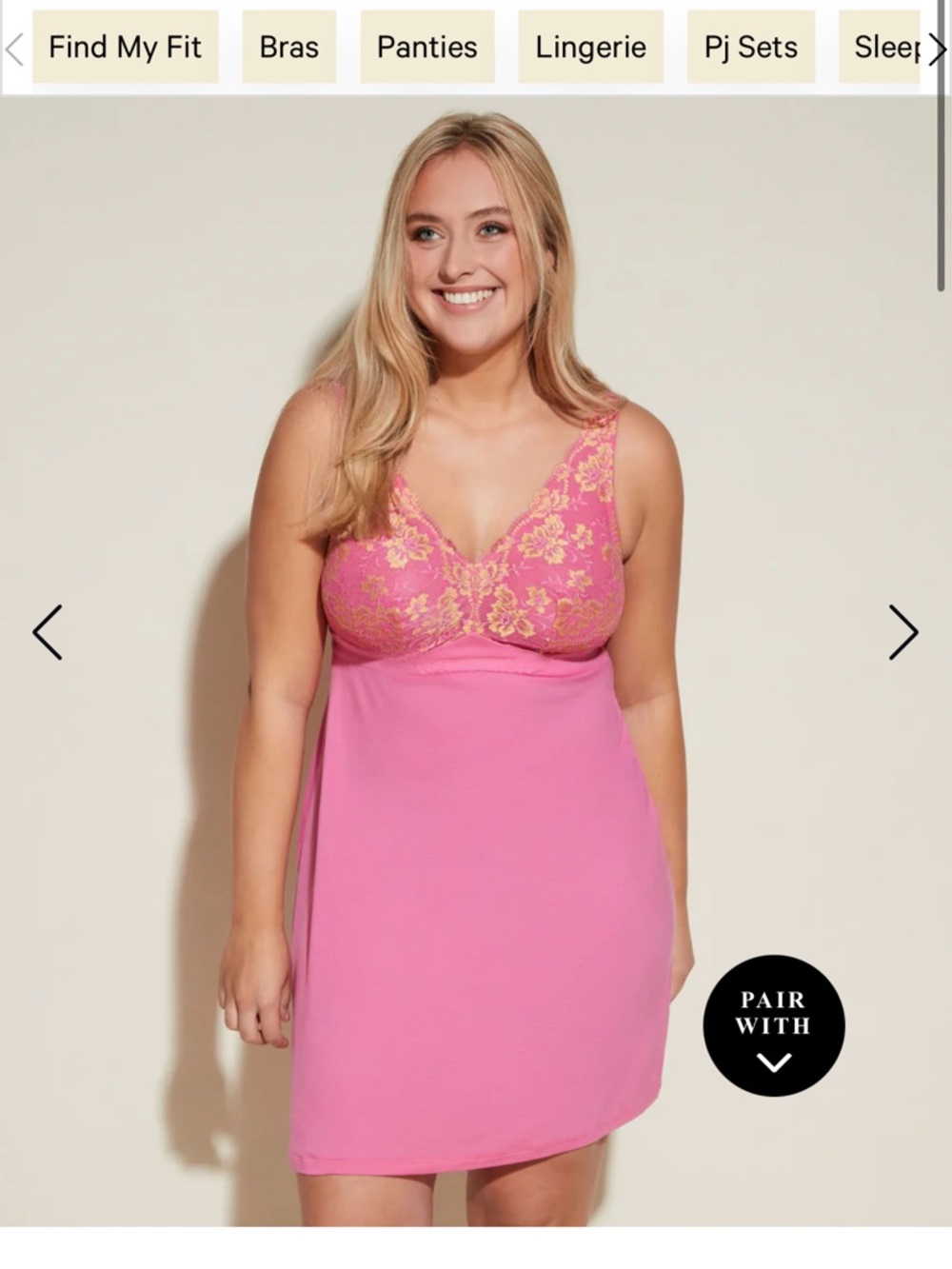 NWT Cosabella Plus Size Extended Chemise, Size 1XL, Rani Pink and Gold